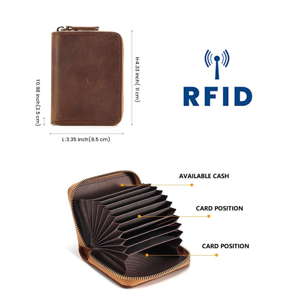 Genuine Leather Large Capacity RFID Anti-magnetic Money Clip Organ Wallets (Coffee) 7