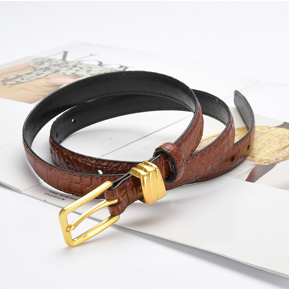 Genuine leather with Crocodile pattern pin buckle thin belt jeans belt for women (Light Brown) 3
