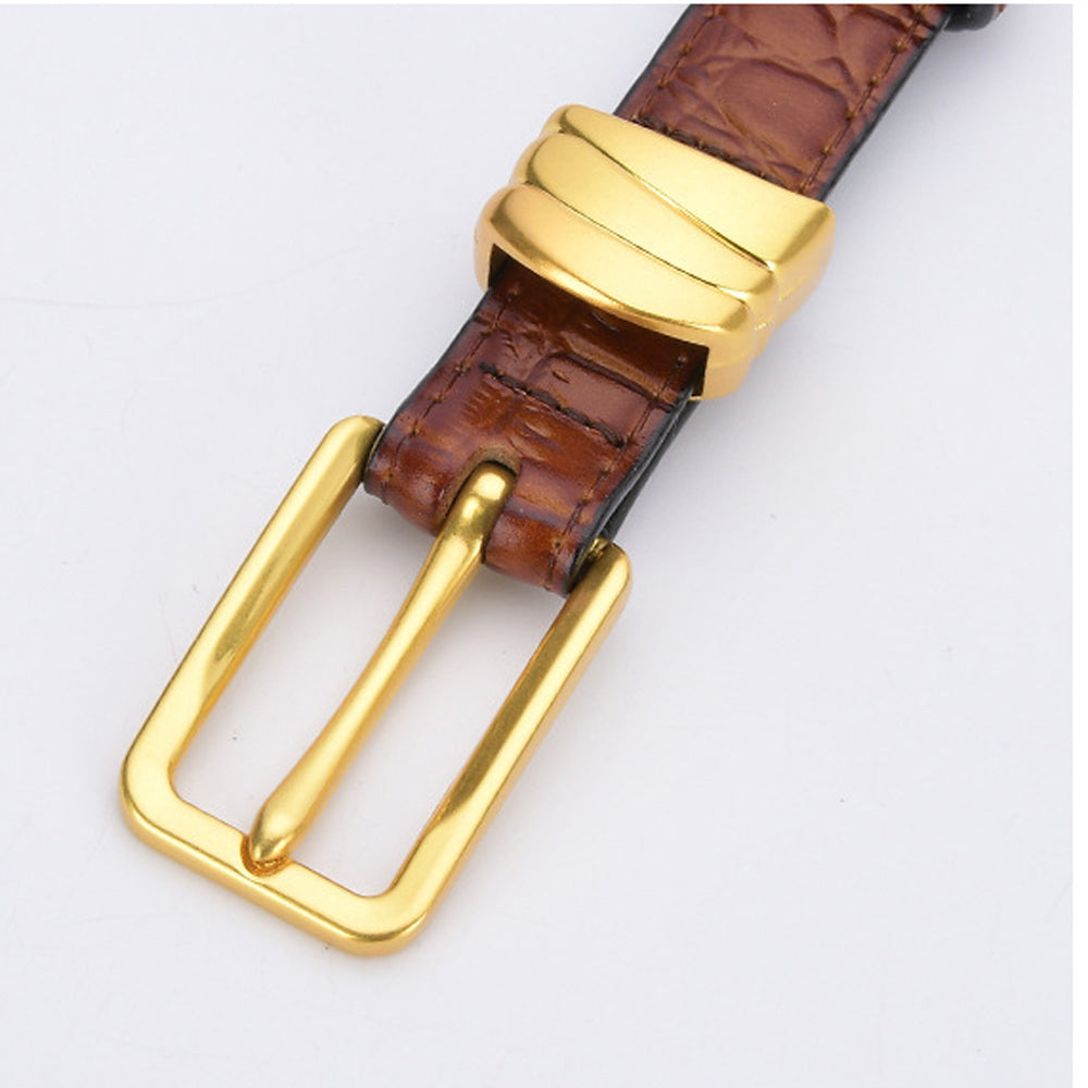 Genuine leather with Crocodile pattern pin buckle thin belt jeans belt for women (Light Brown) 5