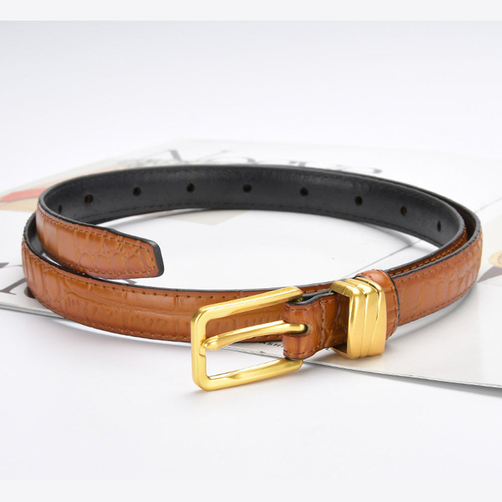 Genuine leather with Crocodile pattern pin buckle thin belt jeans belt for women (Light Brown) 6