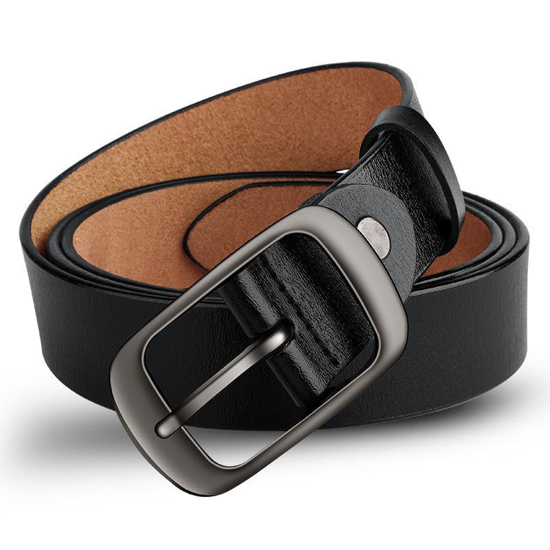 Genuine Leather 110-120CM Womens Belt Pin Buckle Top Layer Cow Leather(Black) 4