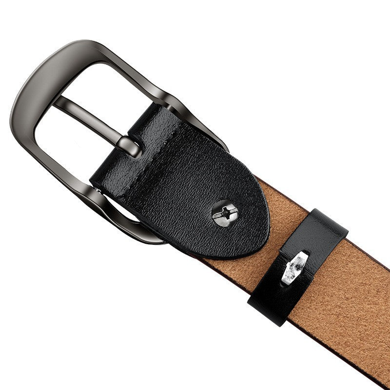 Genuine Leather 110-120CM Womens Belt Pin Buckle Top Layer Cow Leather(Black) 6