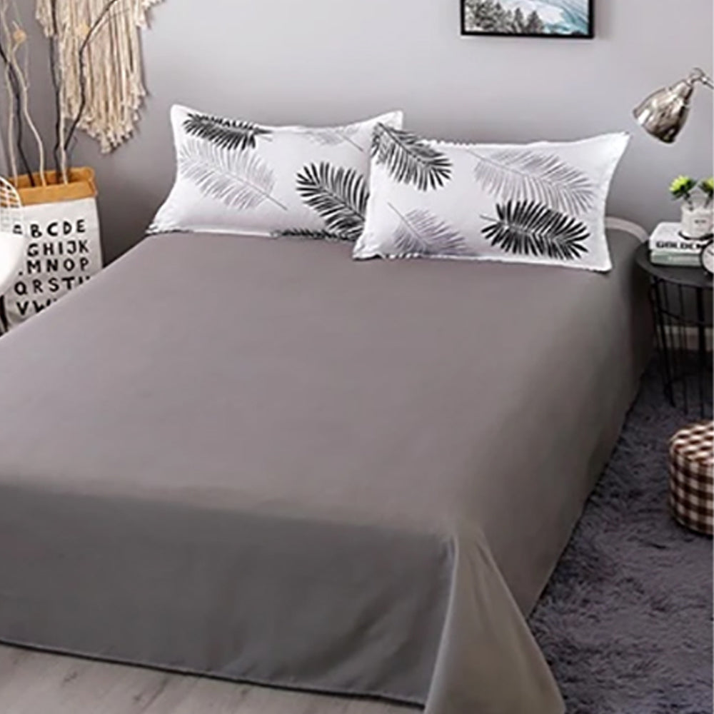 Palm Leaves Pattern Aloe Cotton Flat Sheet Quilt Cover Pillowcases 4pcs Bedding Set (Double) 6
