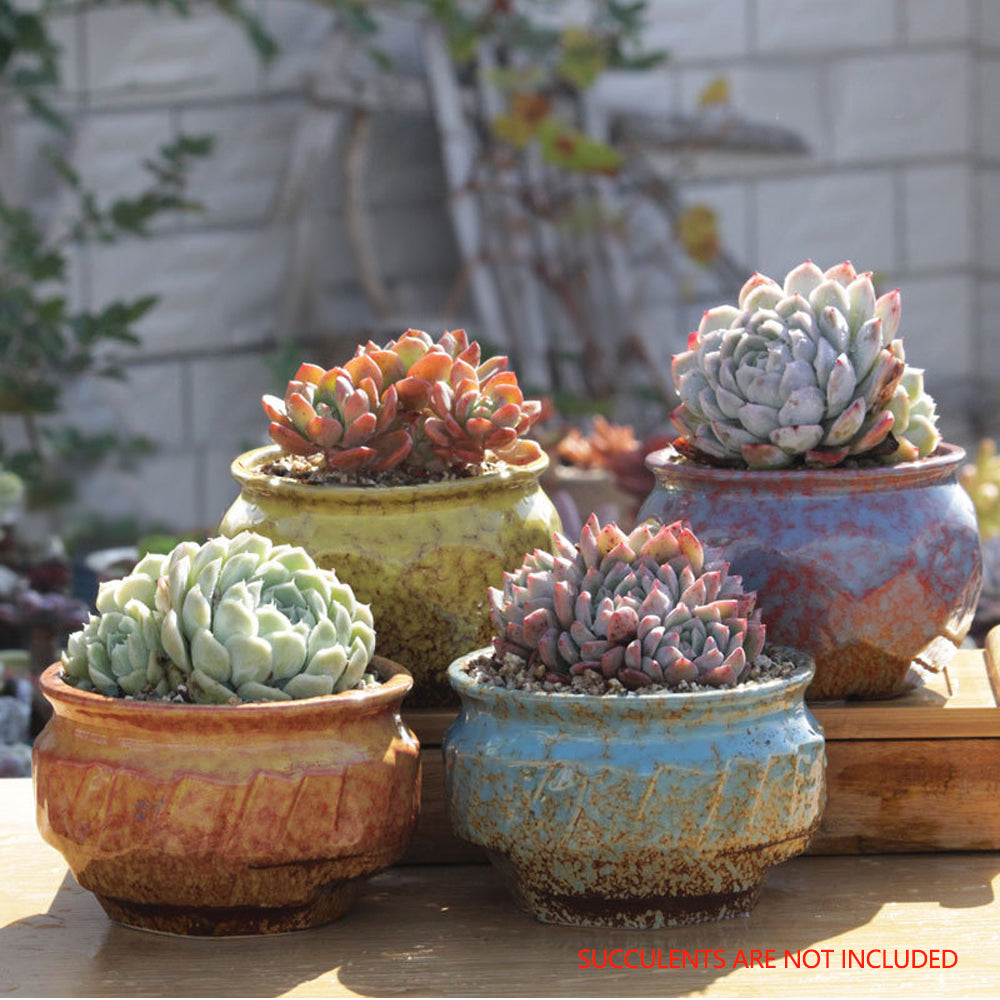 4/5/6 Pots Set Ceramic Clay Pottery Pots Succulent Flower Planter Draining Hole(Style 01# 4 Pots Set) 3