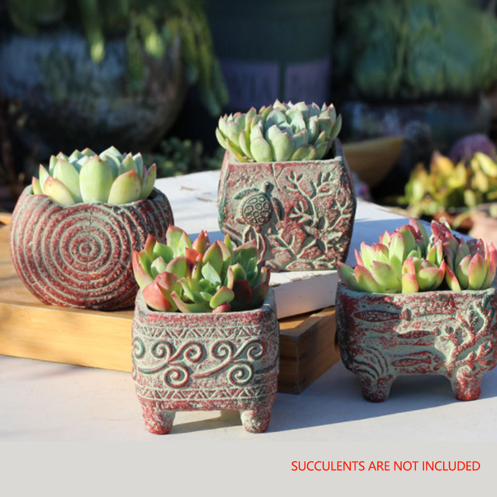 4/5/6 Pots Set Ceramic Clay Pottery Pots Succulent Flower Planter Draining Hole(Style 02# 4 Pots Set) 3