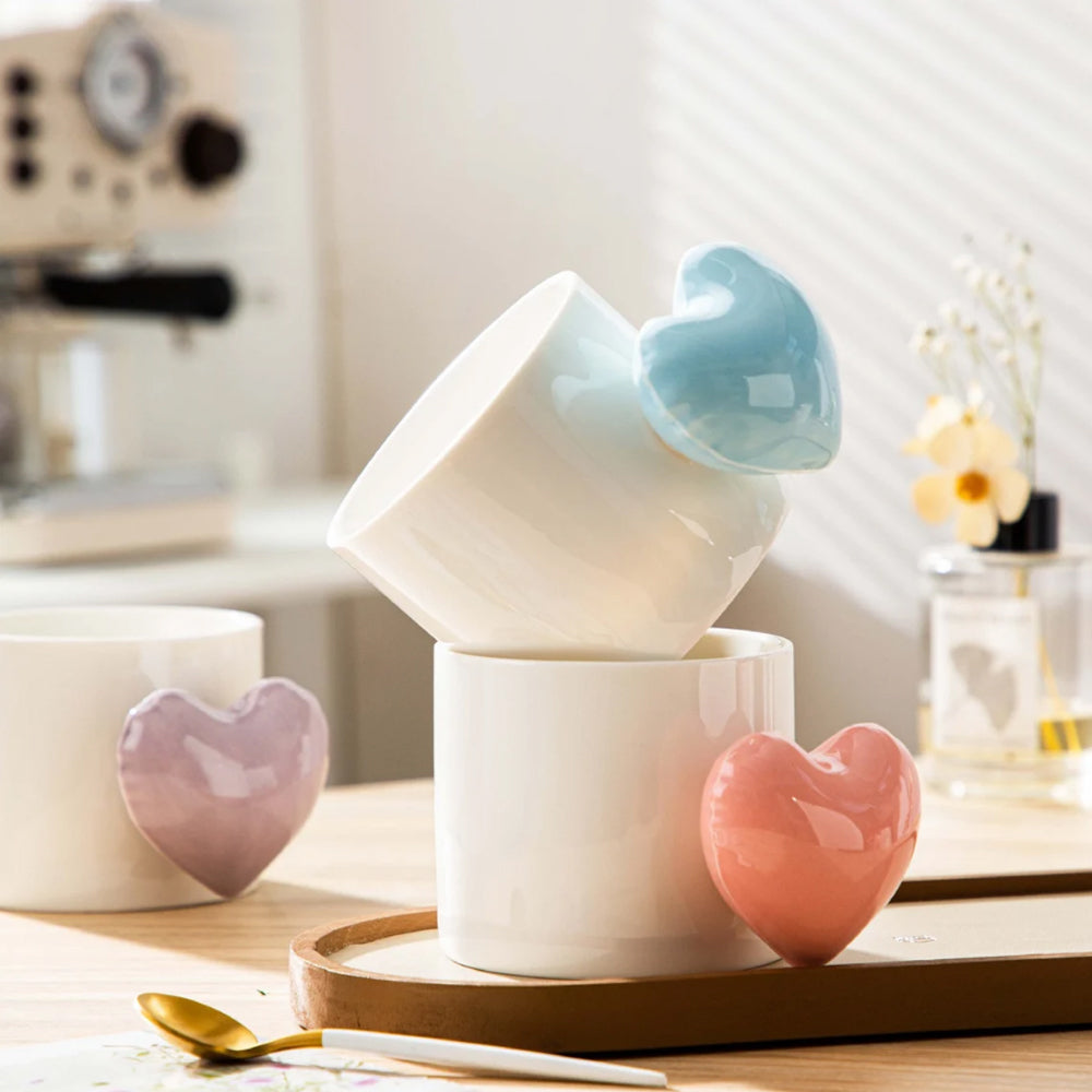 Lovely 4D Heart Love Ceramic Cup Mug Puffy Heart Handle with Gift Box (Pink) 3