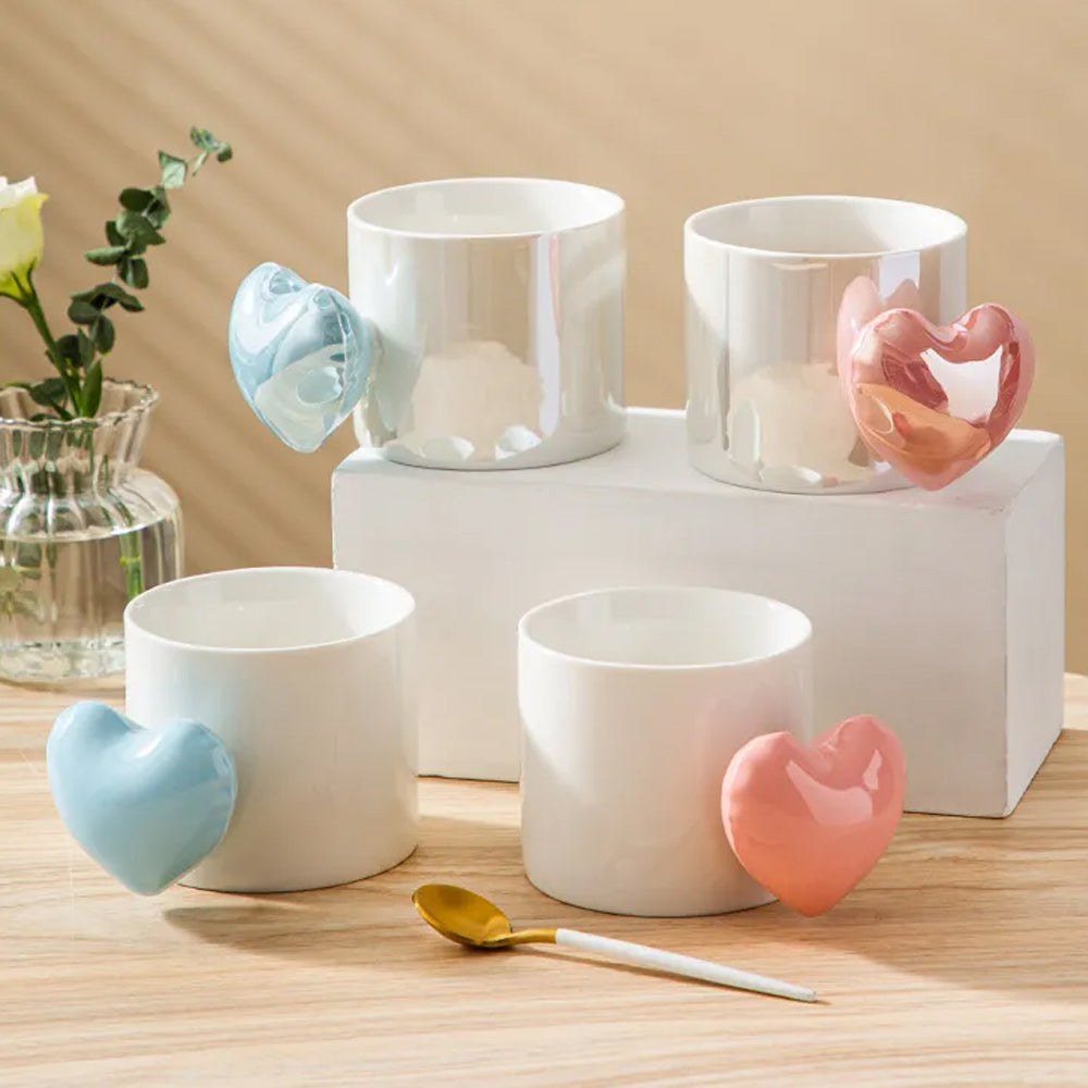Lovely 5D Heart Love Ceramic Cup Mug Puffy Heart Handle with Gift Box (Blue) 6