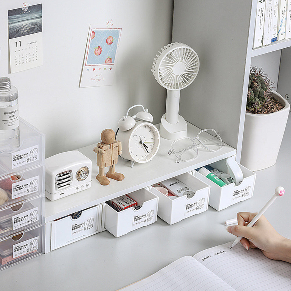 4 Pcs Set Stackable Desktop storage Box Drawer Transparent Plastic Stationery Cosmetic Organizer Box(White) 5