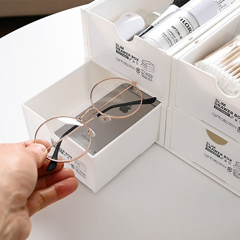 4 Pcs Set Stackable Desktop storage Box Drawer Transparent Plastic Stationery Cosmetic Organizer Box(White) 8