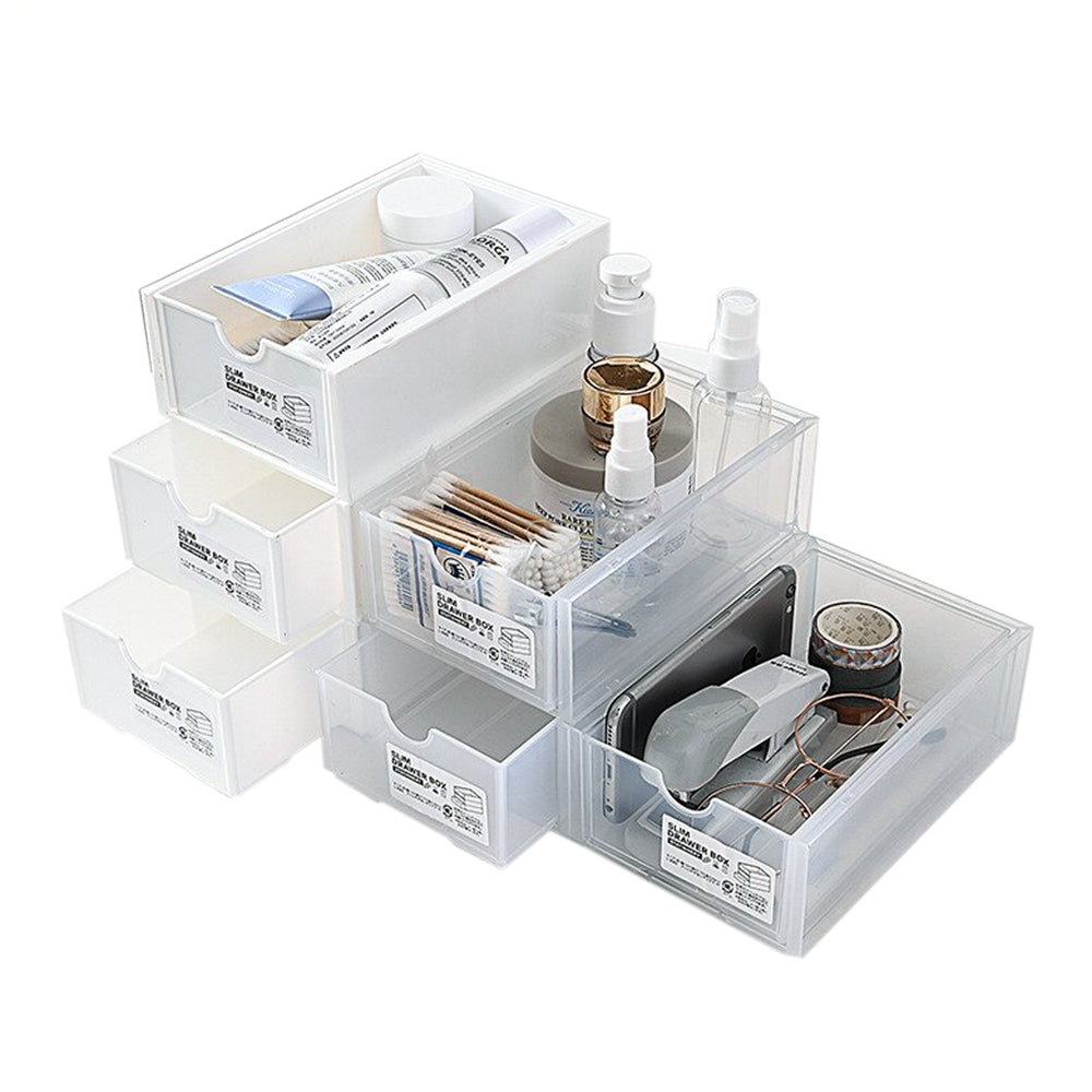 4 Pcs Set Stackable Desktop storage Box Drawer Transparent Plastic Stationery Cosmetic Organizer Box(White) 9