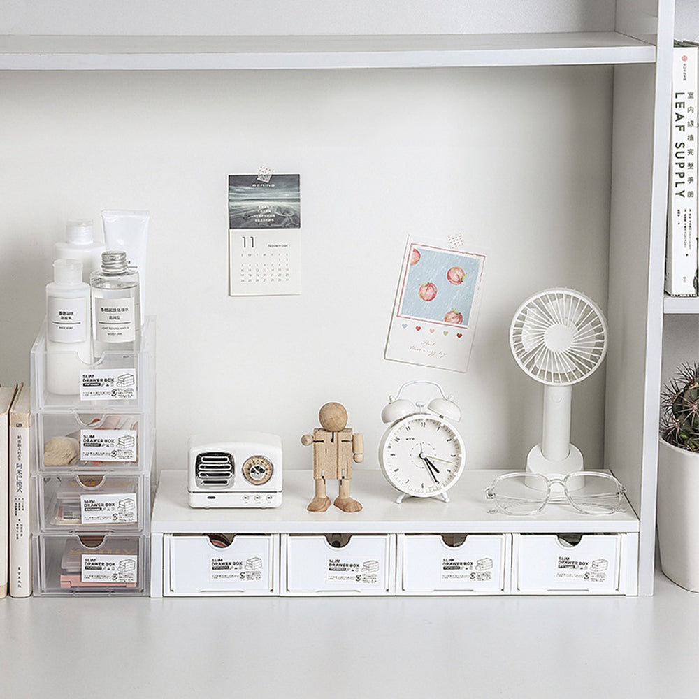 4 Pcs Set Stackable Desktop storage Box Drawer Transparent Plastic Stationery Cosmetic Organizer Box(Clear) 3