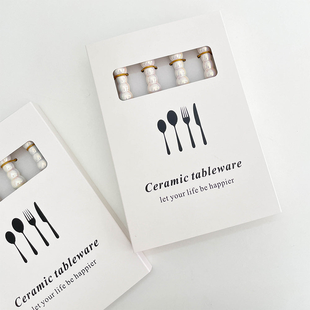 4 Piece Stainless Steel Pearl Handle Flatware Cutlery Set Come with Giftbox 7