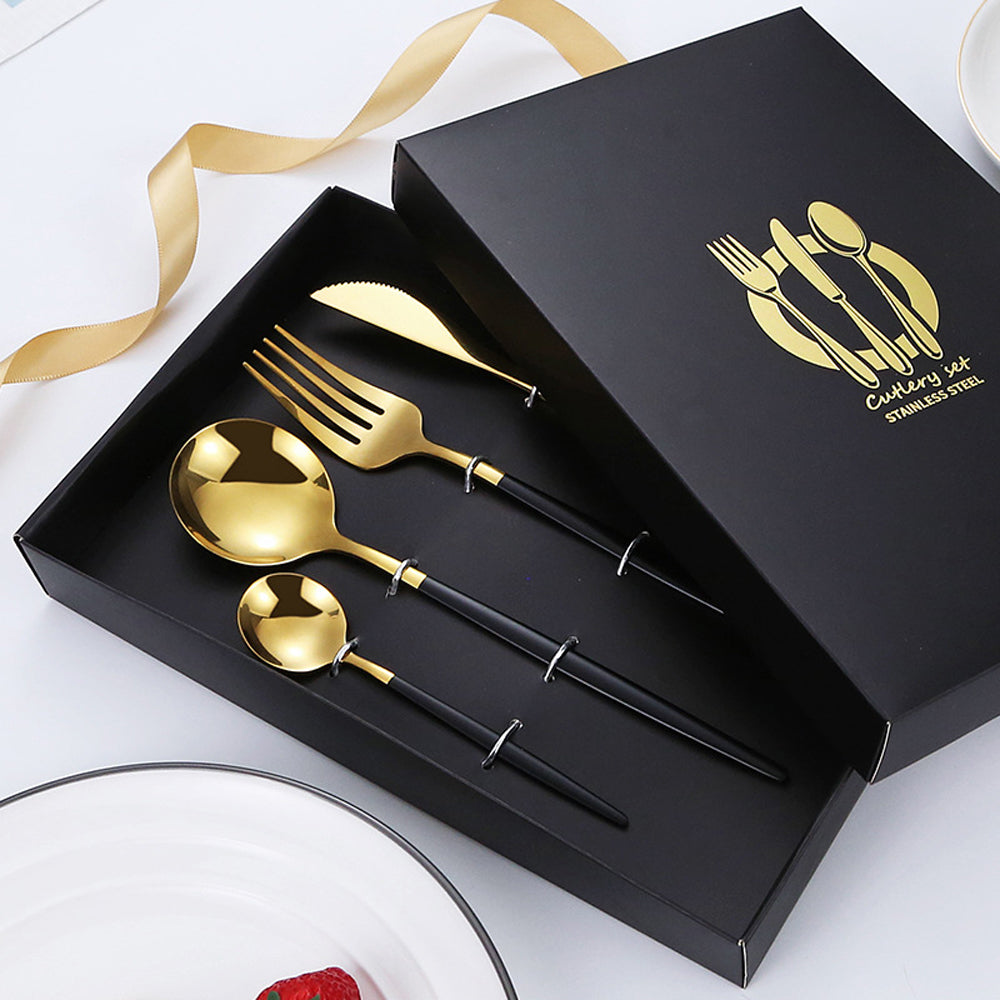 4 Pcs Set Stainless Steel Cutlery Set Spoon Fork Knife with Gift Box 3