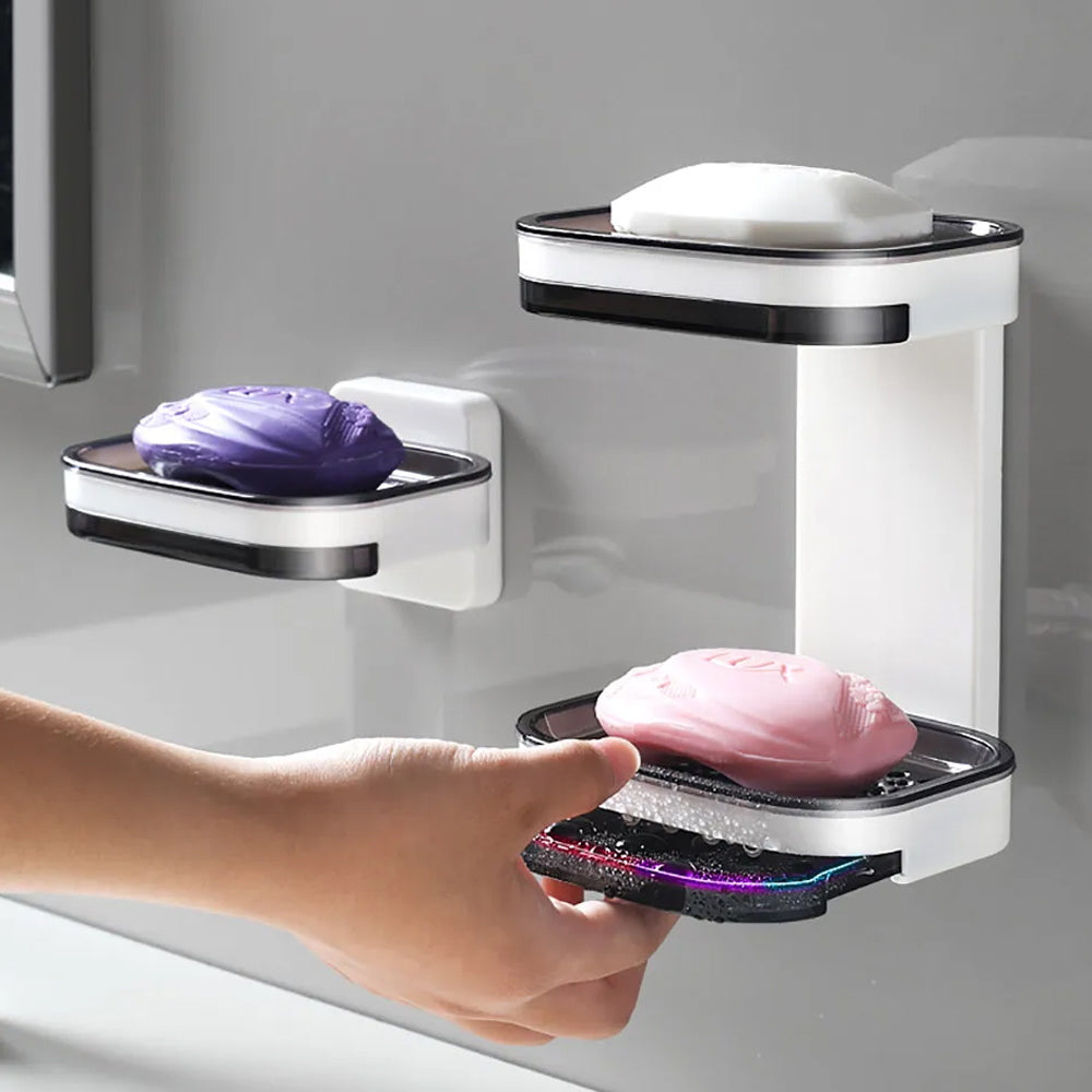 Portable Soap Holder Wall Storage Rack Organizer Bathroom Accessories Double Layer Holder 7