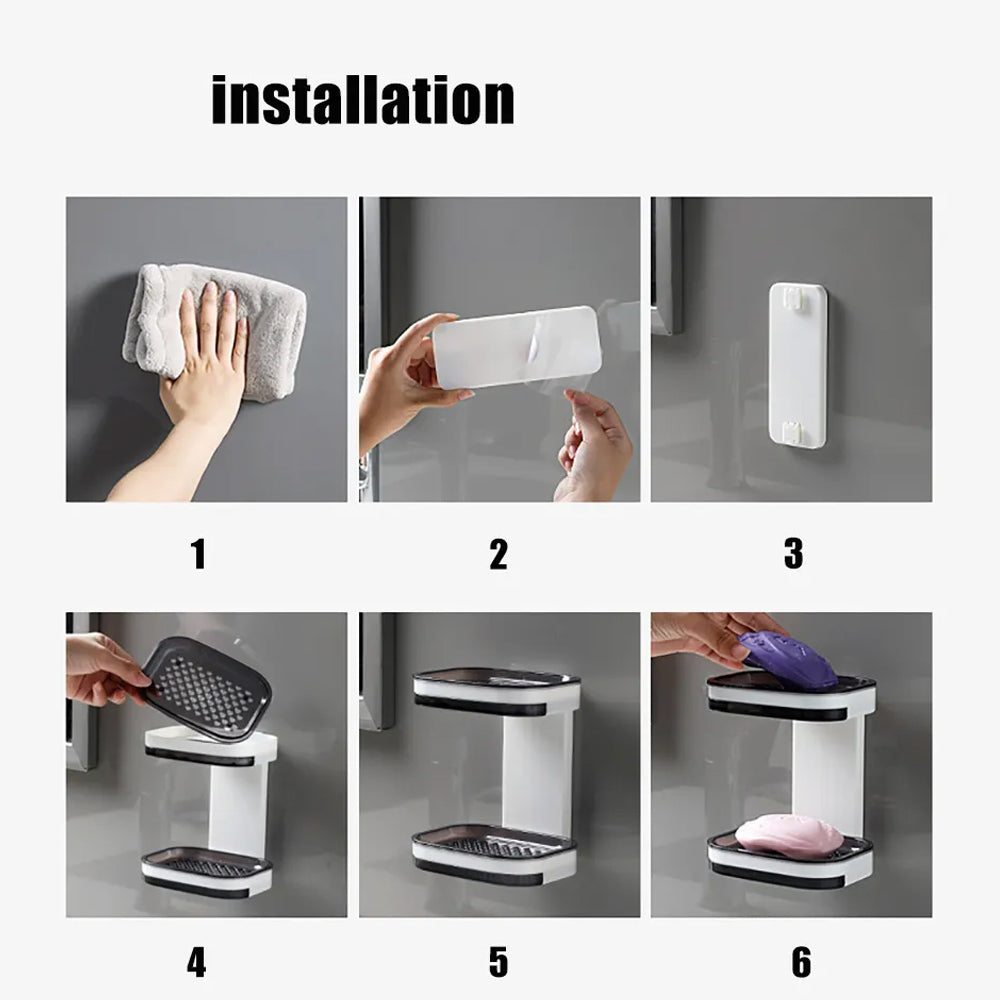 Portable Soap Holder Wall Storage Rack Organizer Bathroom Accessories Double Layer Holder 12