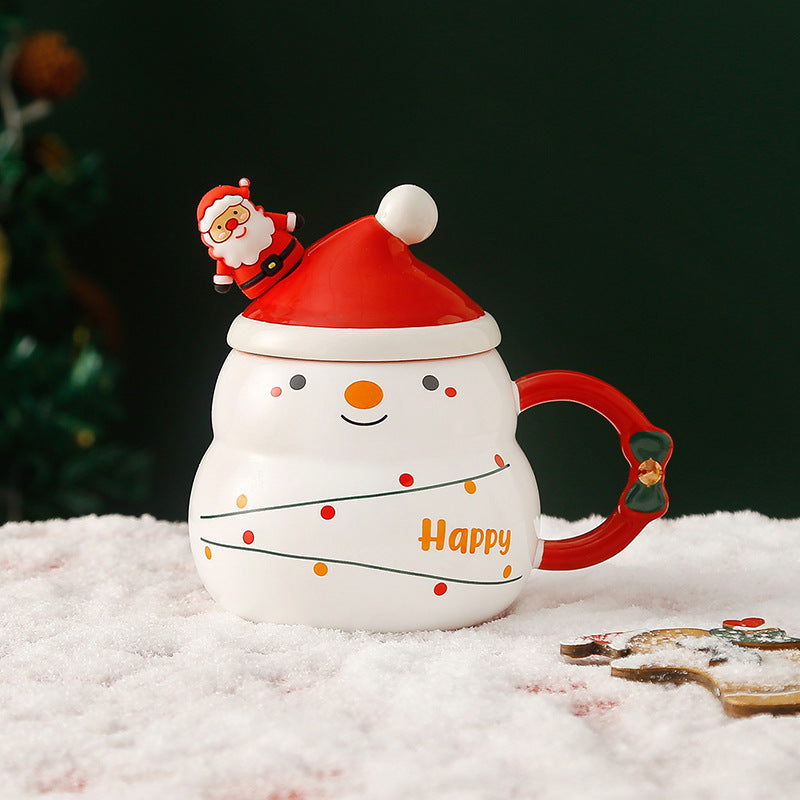 Christmas Cup Gift Box Ceramic Mug Set Mug Gift Set Christmas Coffee Cup(Snowman) 5