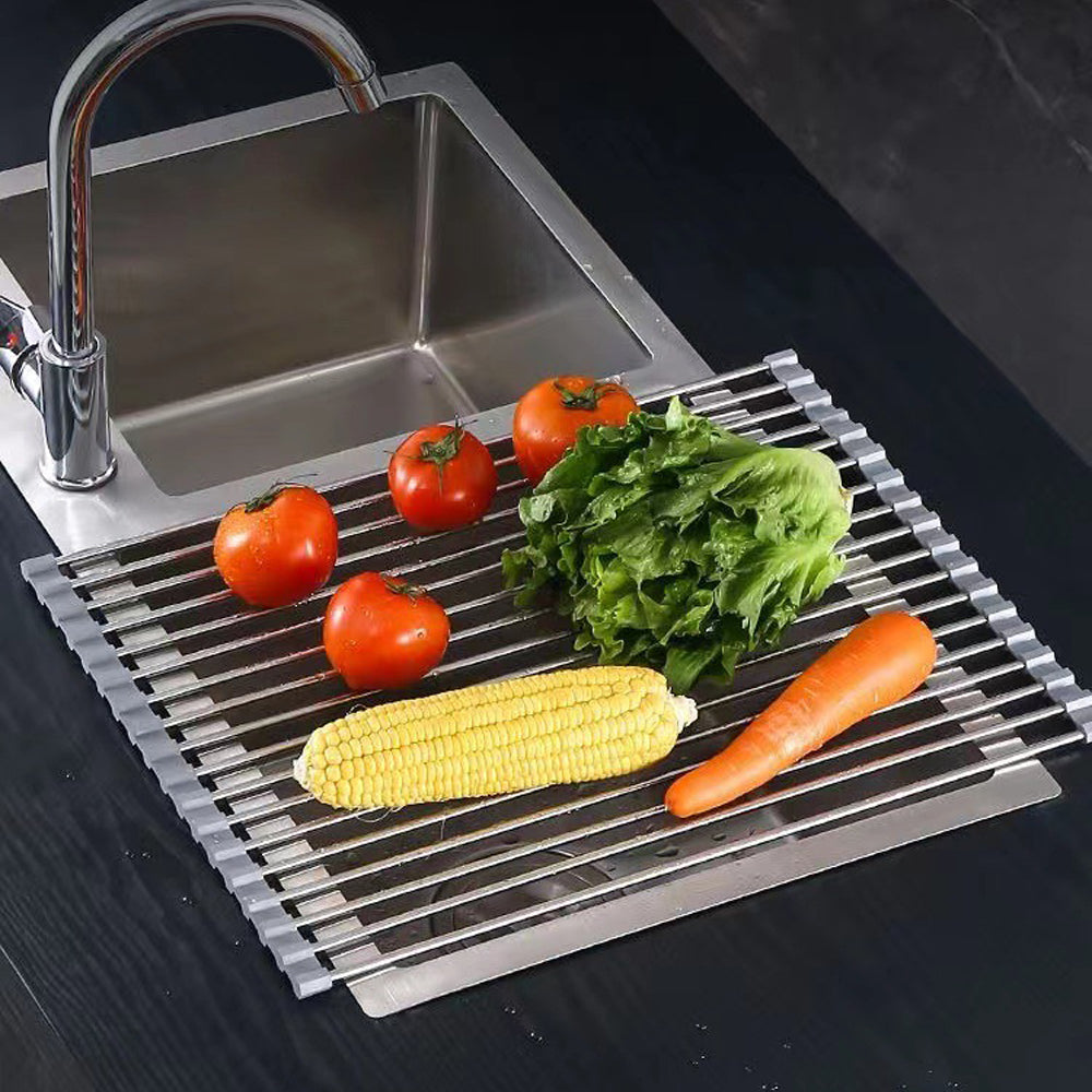 Kitchen Roll-Up Dish Drying Rack Foldable Drainer Over Sink 304-Stainless Steel(Medium:47*30cm) 5