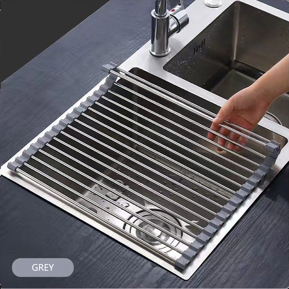 Kitchen Roll-Up Dish Drying Rack Foldable Drainer Over Sink 304-Stainless Steel(Large:47*37cm) 3