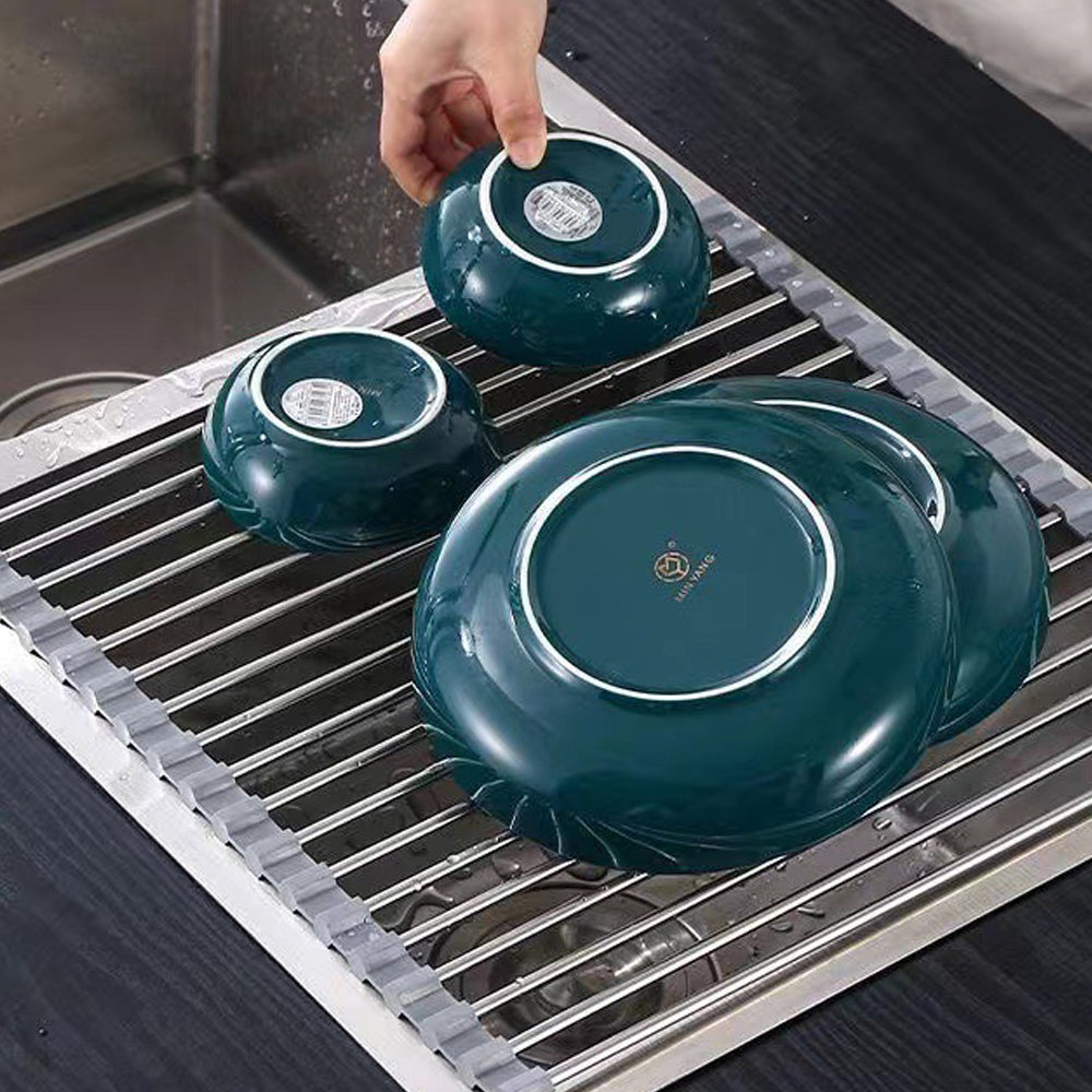 Kitchen Roll-Up Dish Drying Rack Foldable Drainer Over Sink 304-Stainless Steel(Large:47*37cm) 6