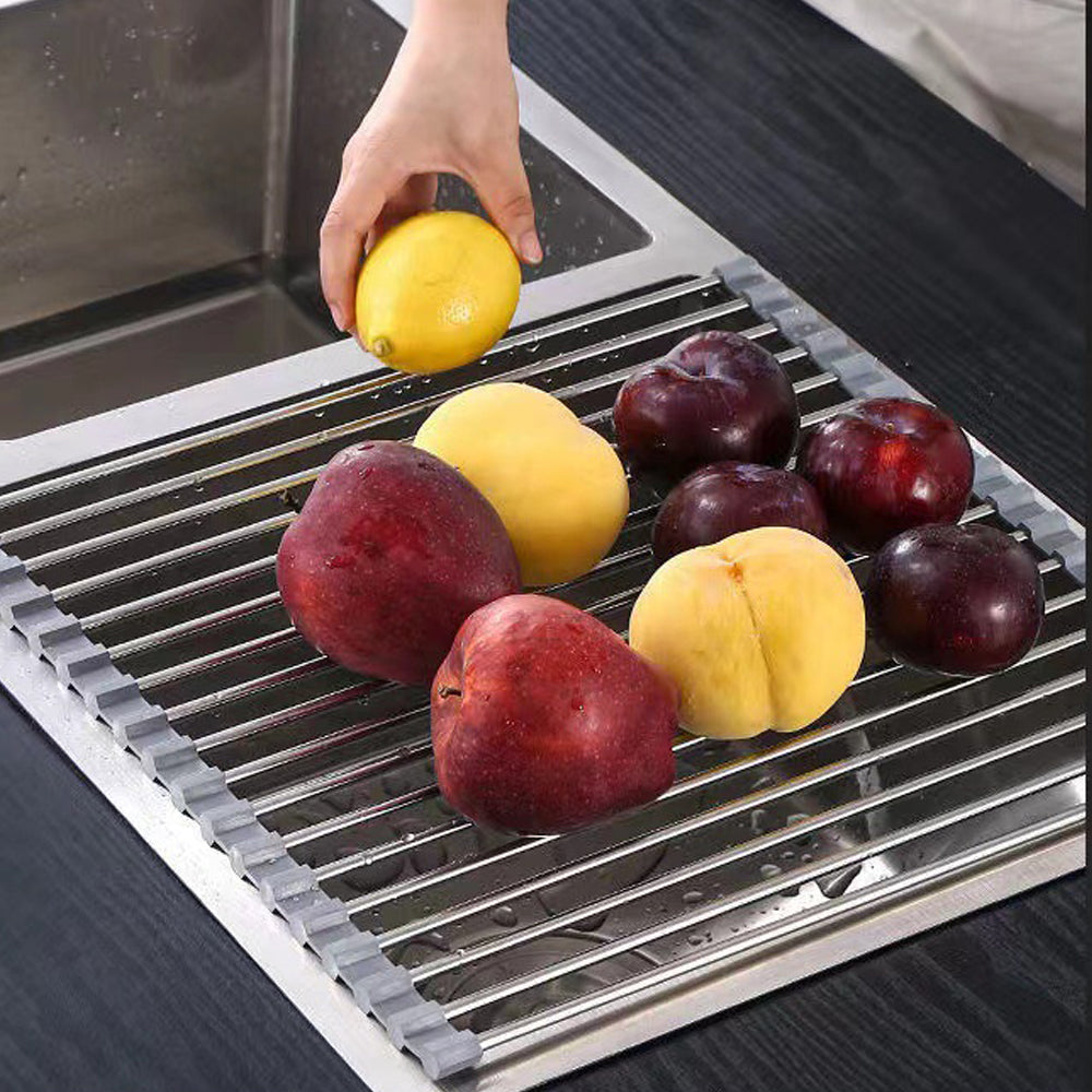 Kitchen Roll-Up Dish Drying Rack Foldable Drainer Over Sink 304-Stainless Steel(Large:47*37cm) 7