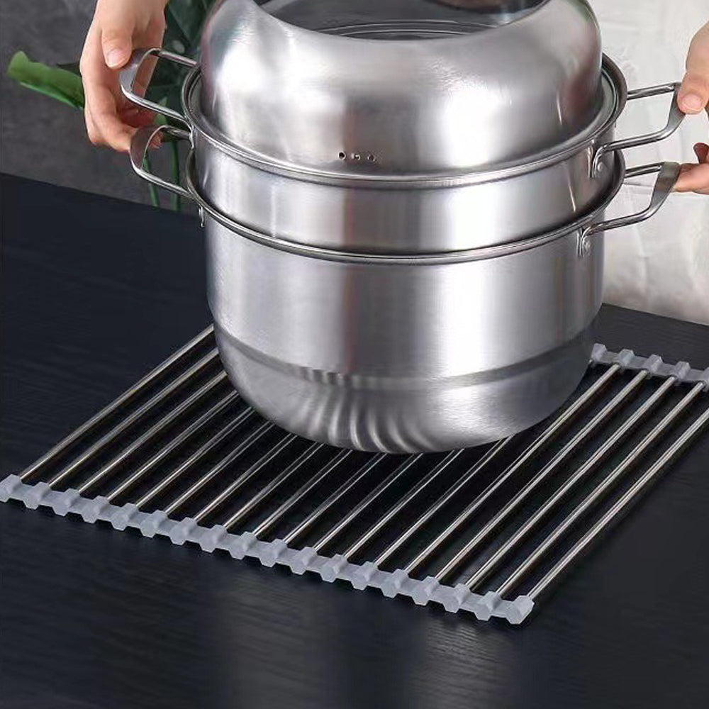 Kitchen Roll-Up Dish Drying Rack Foldable Drainer Over Sink 304-Stainless Steel(Large:47*37cm) 8