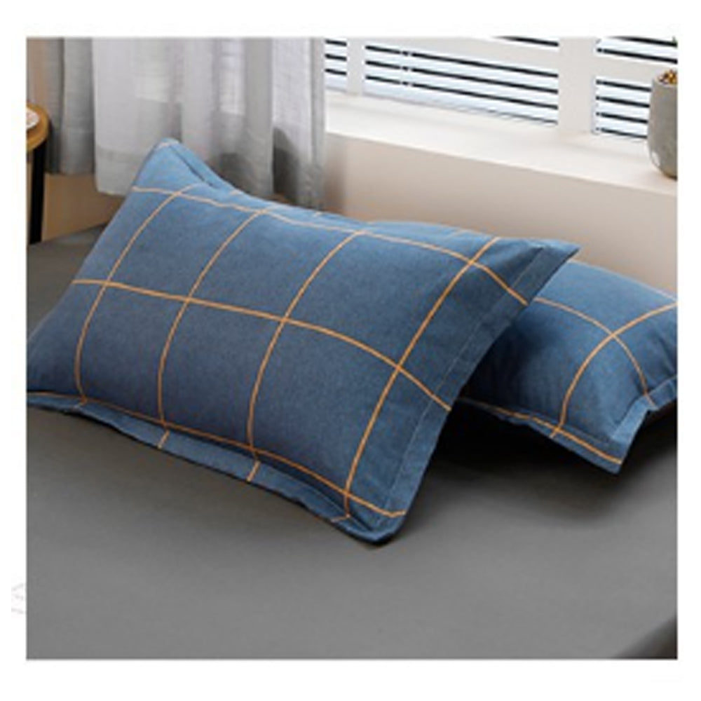 Blue Plaid Pattern Aloe Cotton Flat Sheet Quilt Cover Pillowcases 4pcs Bedding Set Duvet Doona Quilt Cover Set (King) 6