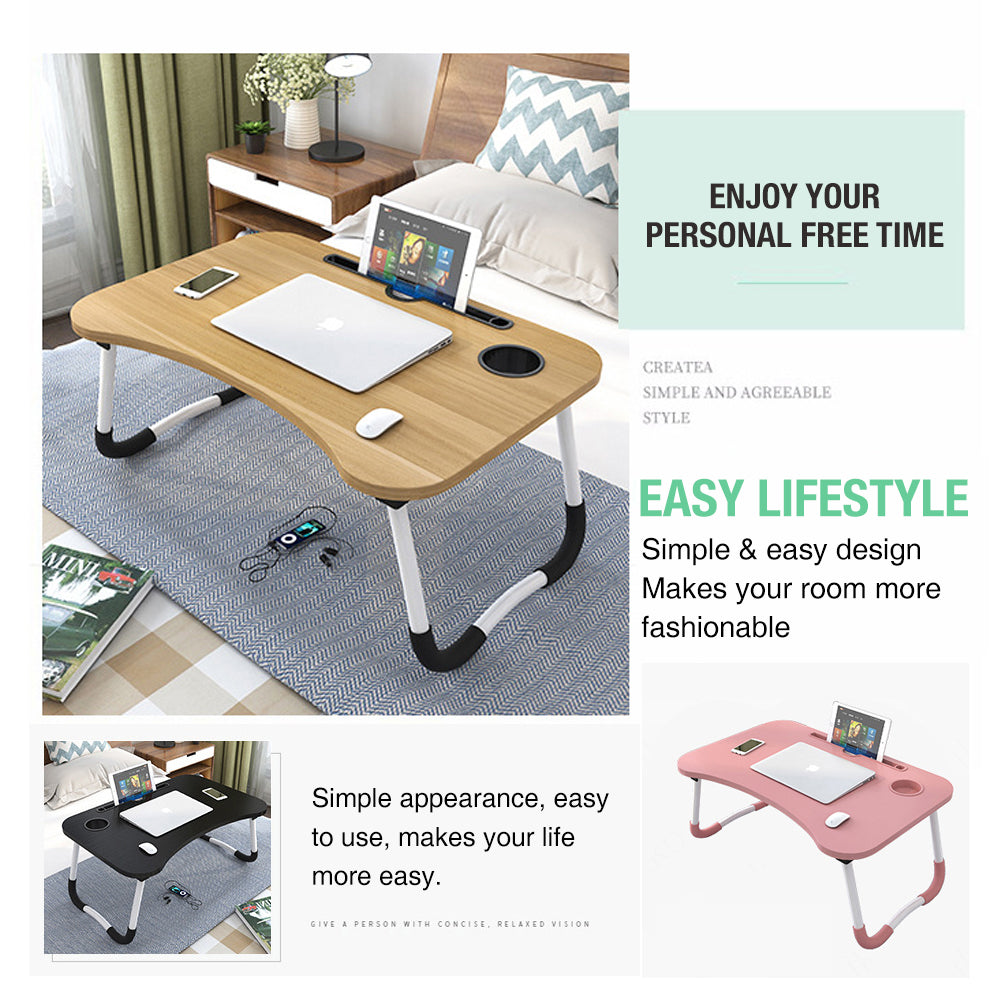 Foldable Desk Laptop Stand Table Bed Computer Study Adjustable Portable Cup Slot(Pink) 3