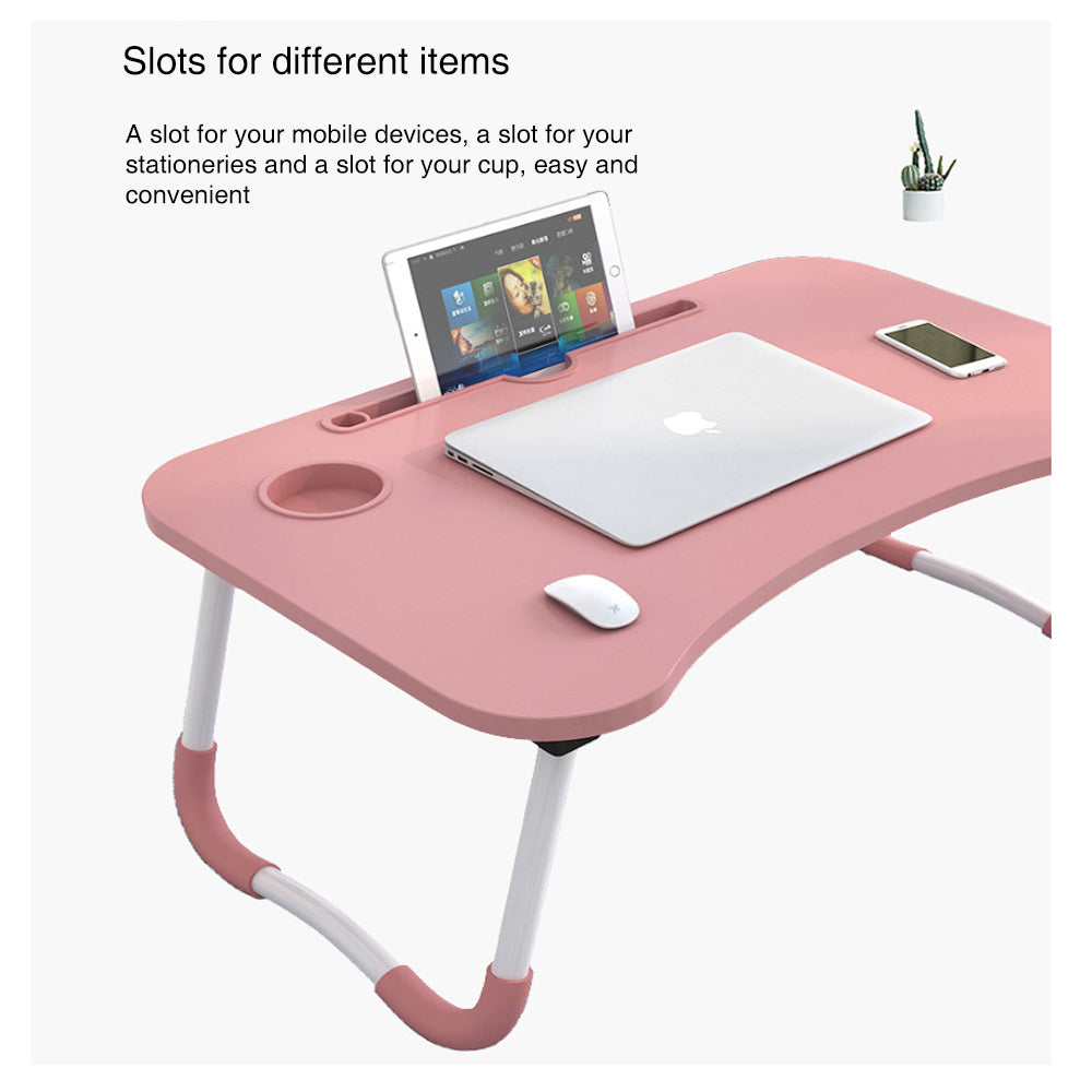 Foldable Desk Laptop Stand Table Bed Computer Study Adjustable Portable Cup Slot(Pink) 4
