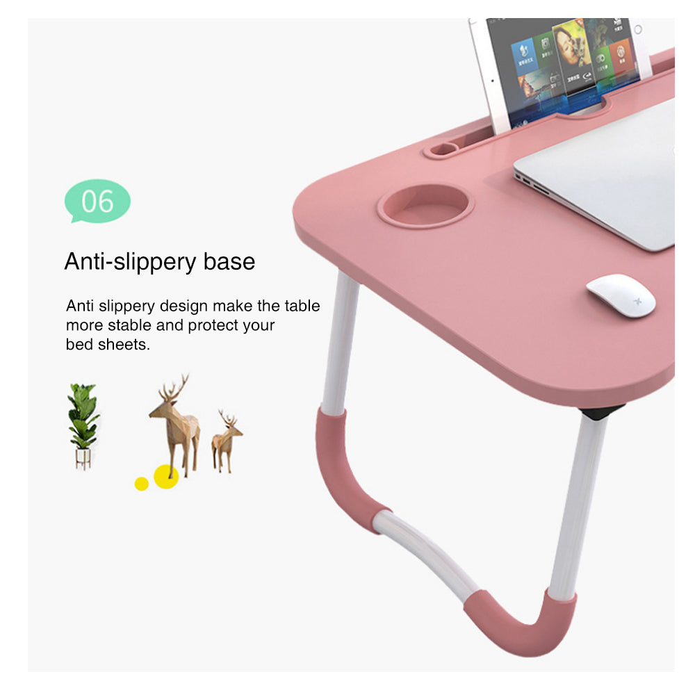 Foldable Desk Laptop Stand Table Bed Computer Study Adjustable Portable Cup Slot(Pink) 5