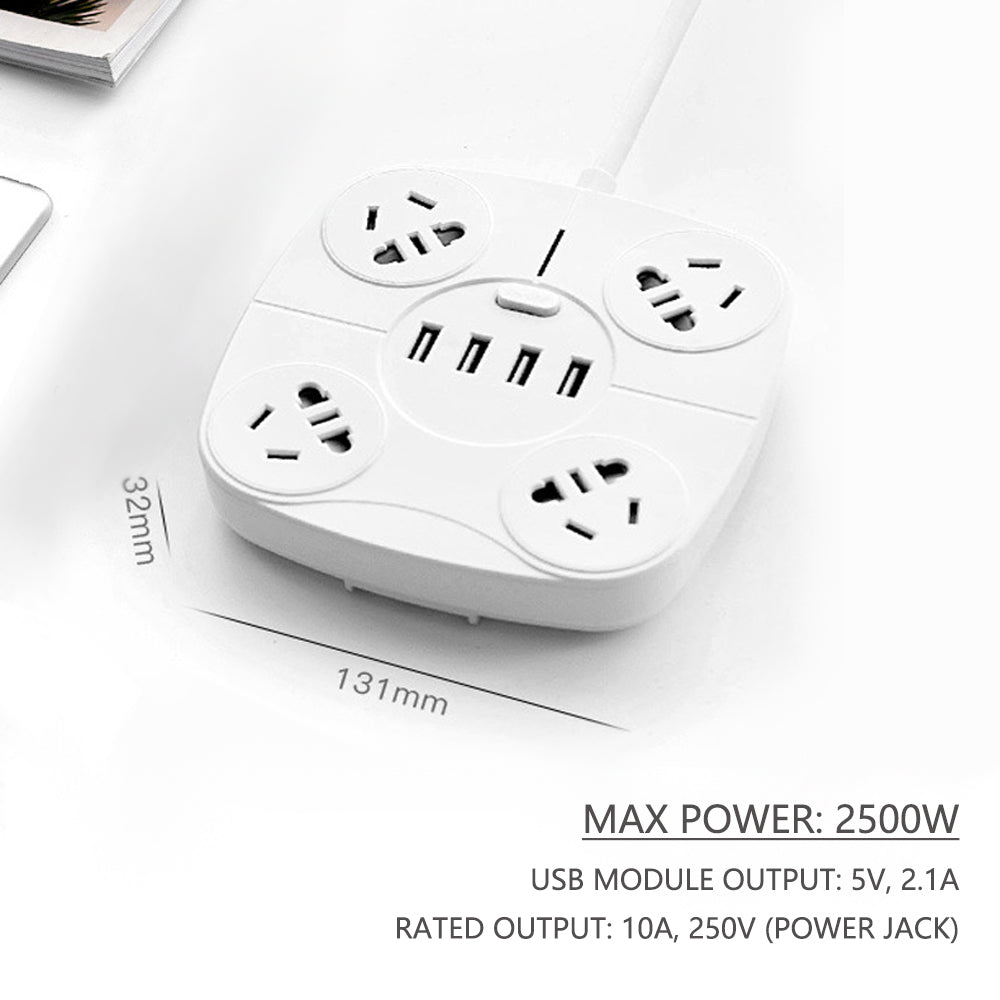 1.8 Metre Power Board with 4 Socket & 4 USB Charging Charger Ports 5