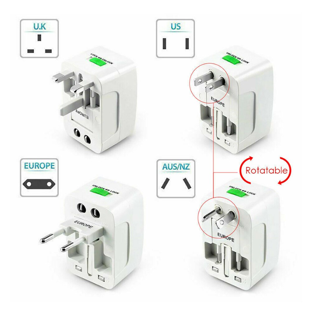 Dual USB Portable Electric Plug Power Socket Adapter International Travel Universal Charger Converter EU UK US AU 3