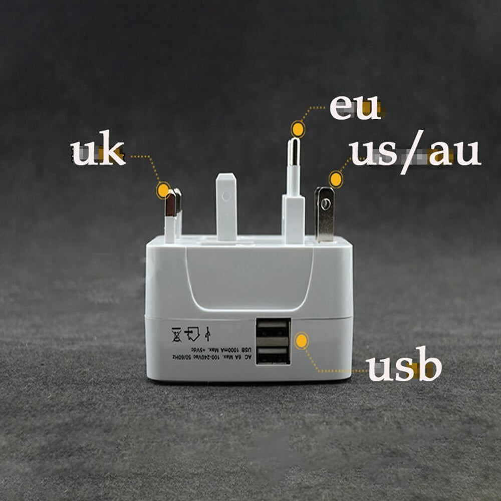 Dual USB Portable Electric Plug Power Socket Adapter International Travel Universal Charger Converter EU UK US AU 7