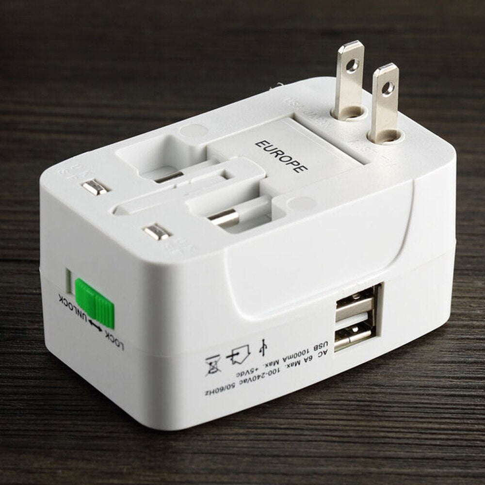 Dual USB Portable Electric Plug Power Socket Adapter International Travel Universal Charger Converter EU UK US AU 9