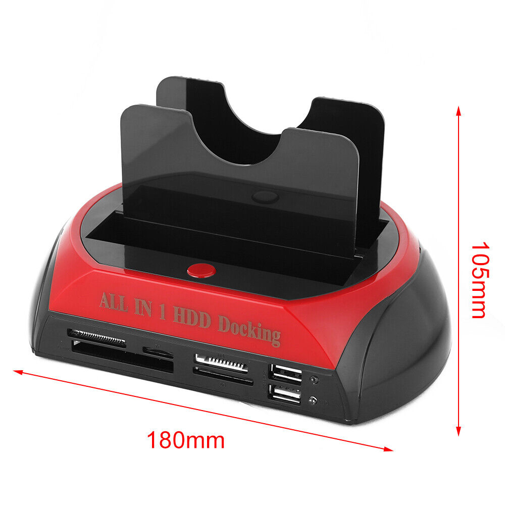 All In One Docking Station USB Dual-Bay Hard Drive 2.5" 3.5" IDE SATA SSD Card Reader 3