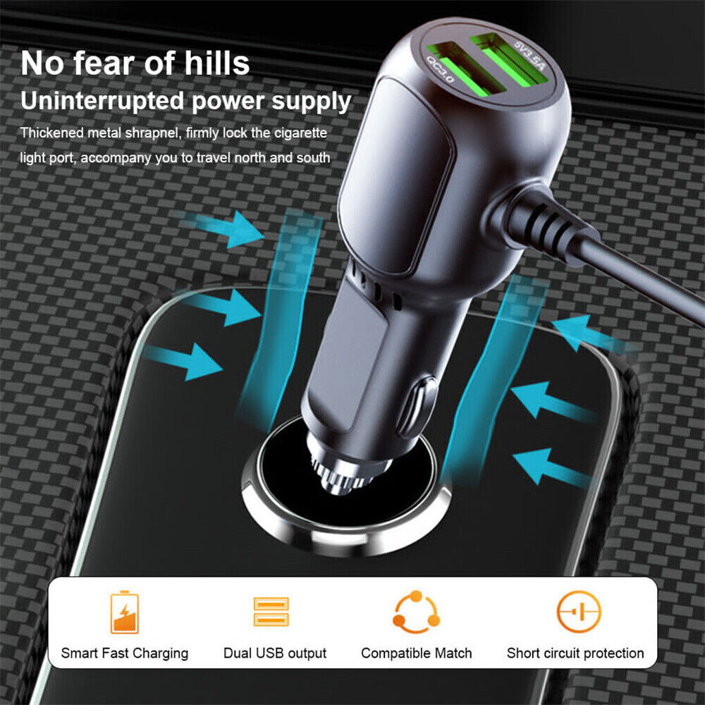 2 in 1 Dash Cam Car Charger Double USB 5V3.5A QC3.0 Fast 3.5M Cable 3