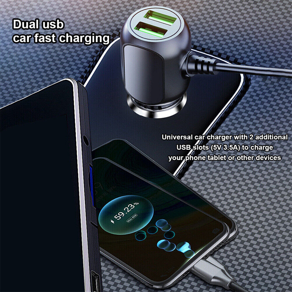2 in 1 Dash Cam Car Charger Double USB 5V3.5A QC3.0 Fast 3.5M Cable 4