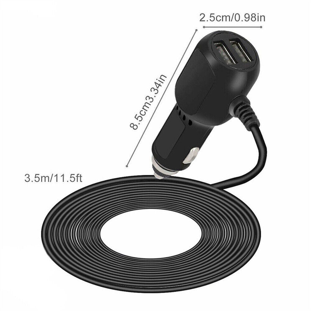 2 in 1 Dash Cam Car Charger Double USB 5V3.5A QC3.0 Fast 3.5M Cable 7