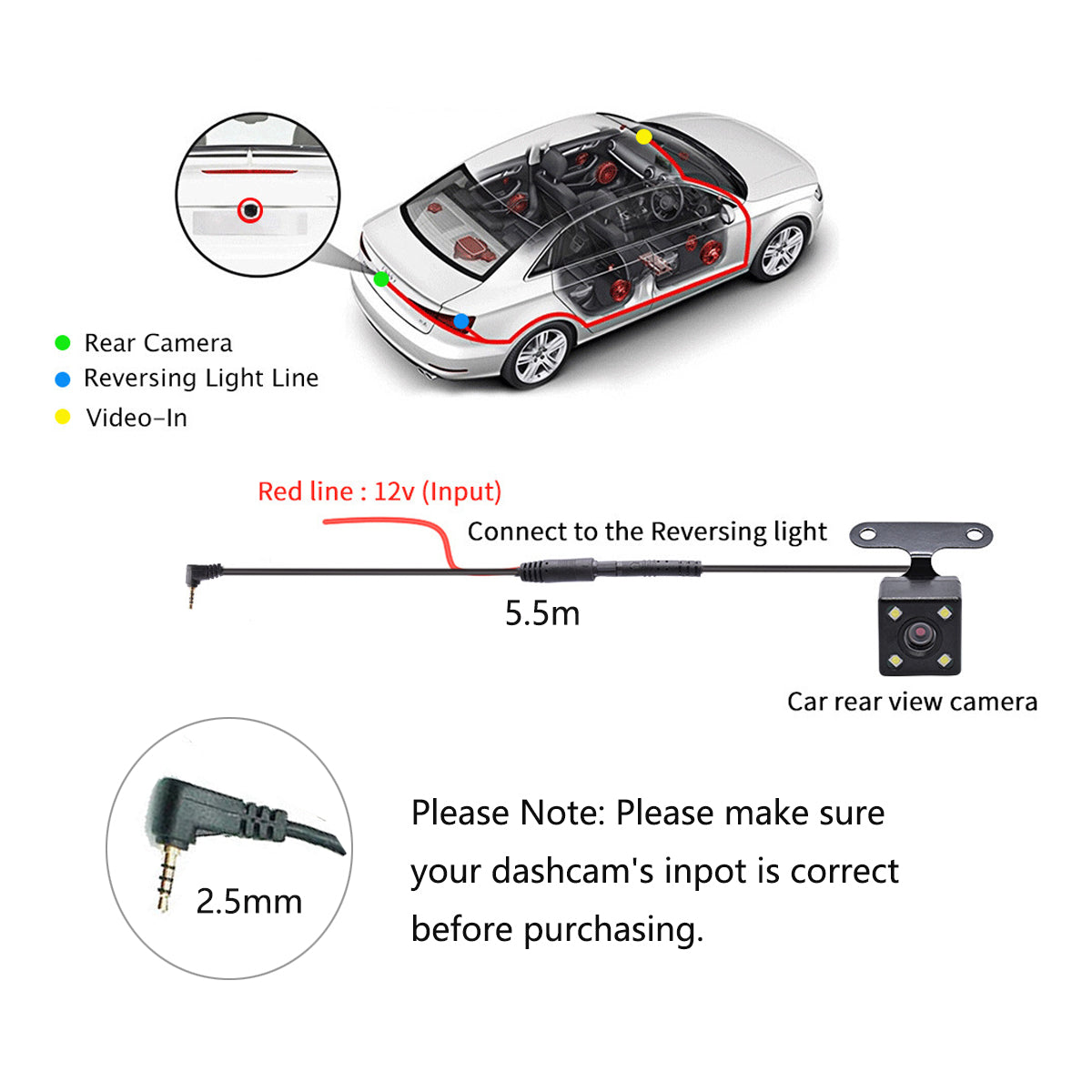 4LED Car Rear Camera Auto Parking Monitor Night Vision IP67 Waterproof With 5.5m Cable 6