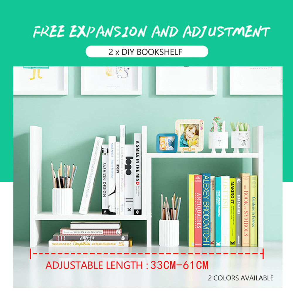 Resize-able Thick Wood Desktop Bookshelf Display Rack Unit(White) 3