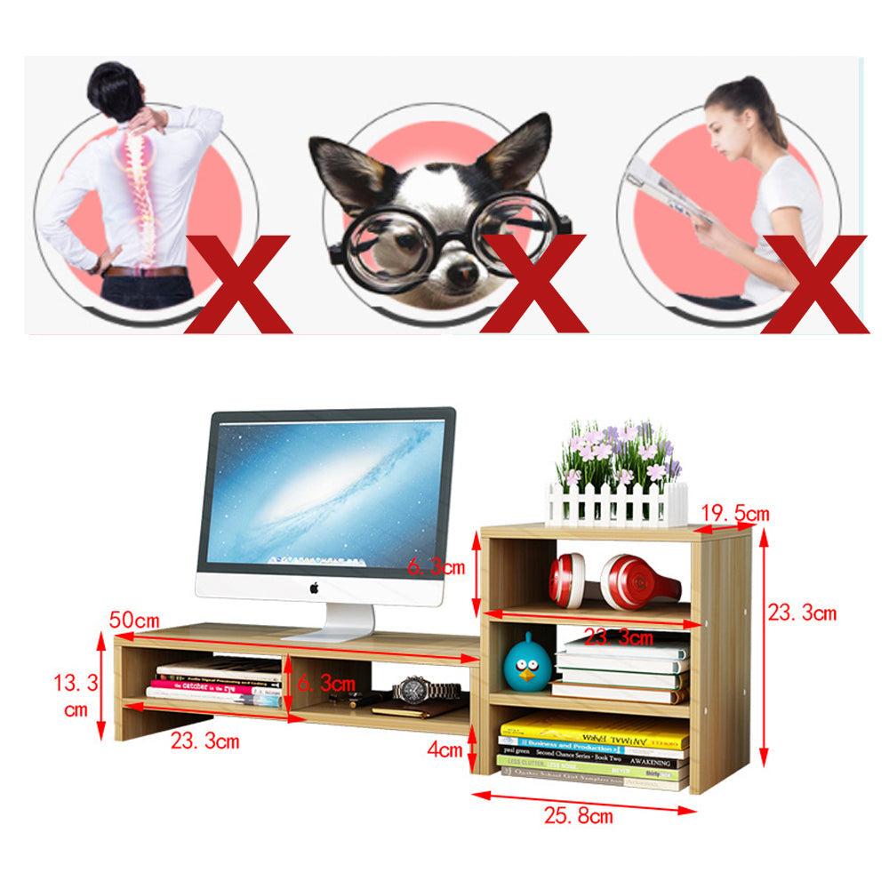 Wooden Desk Monitor Riser Stand With 3Tier Storage Shelves Desktop Bookshelf(White Wood(Style 02)) 5