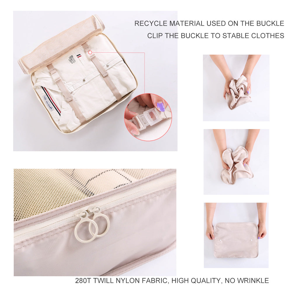 6 Pcs Waterproof Compression Packing Cubes Large Travel Luggage Organizer Storage (Grey) 4