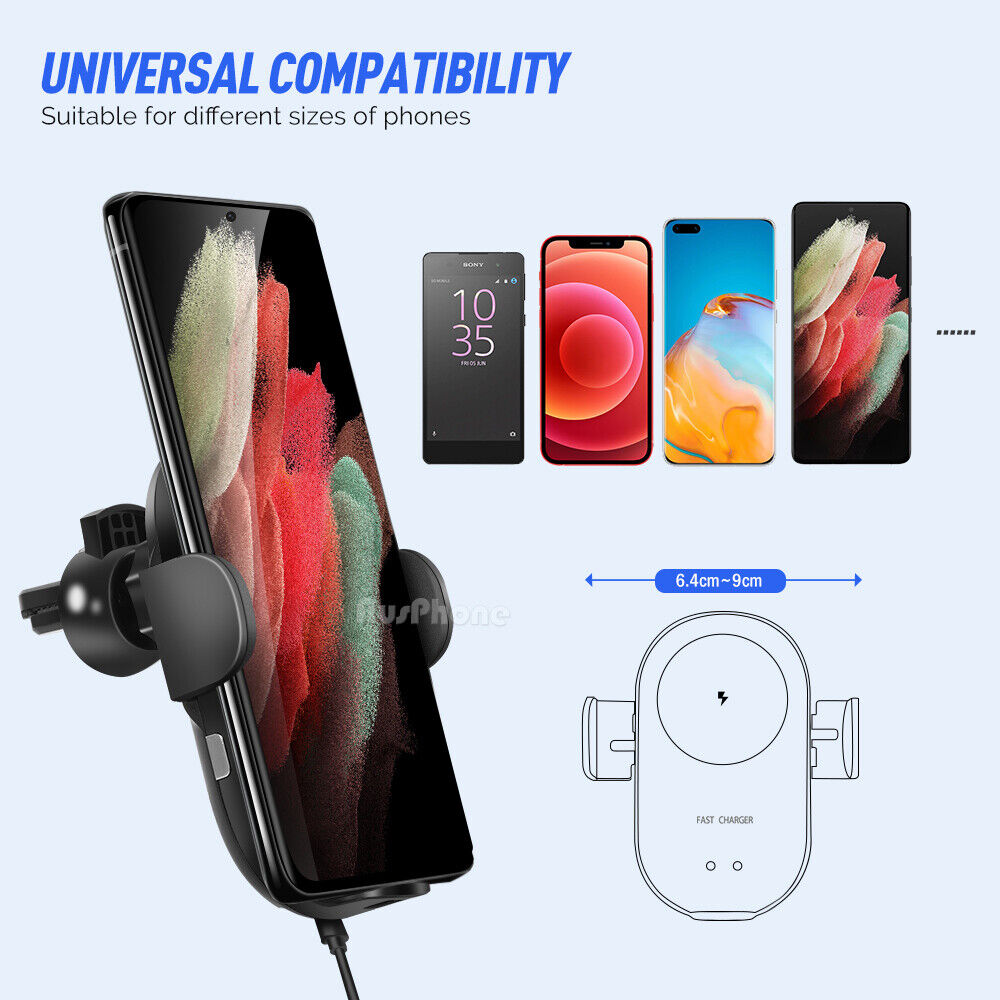 Automatic Clamping 15W Wireless Car Fast Charger Mount 2in1 Car Phone Holder 5