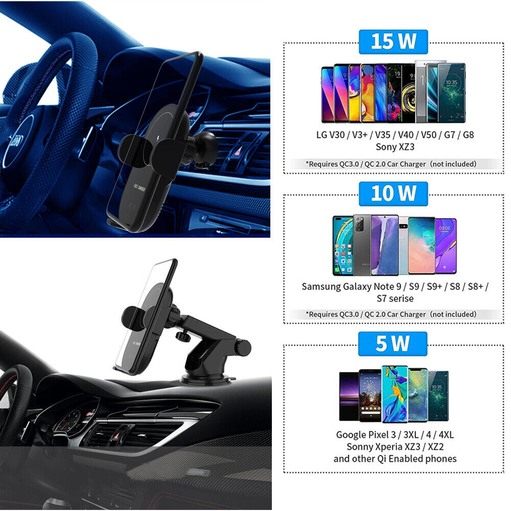 Automatic Clamping 15W Wireless Car Fast Charger Mount 2in1 Car Phone Holder 7