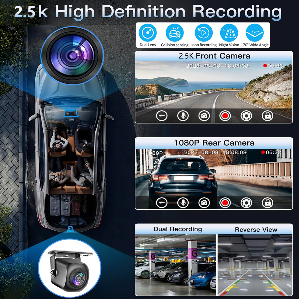 10.26" Wireless Apple Android Carplay Dual Dash Cam Front Rear Camera with 64G Card 4