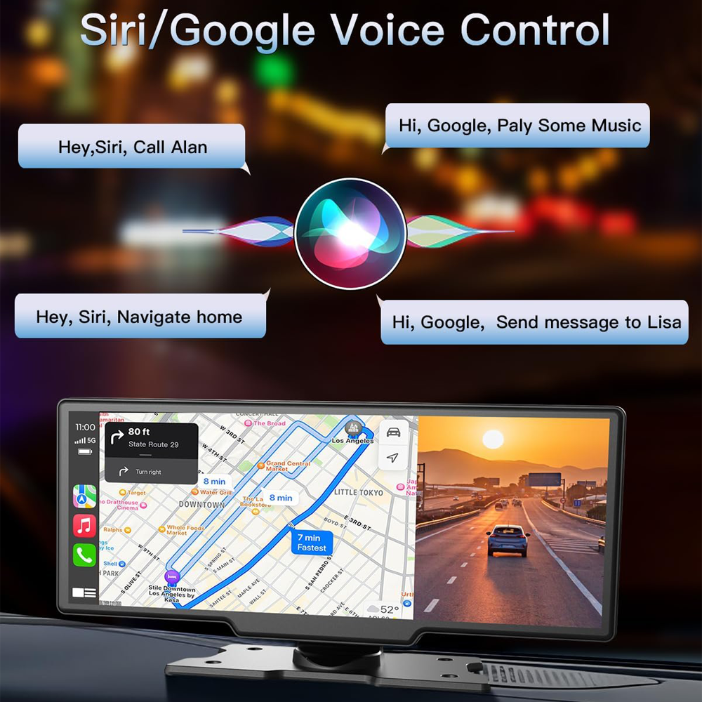 10.26" Wireless Apple Android Carplay Dual Dash Cam Front Rear Camera with 64G Card 5