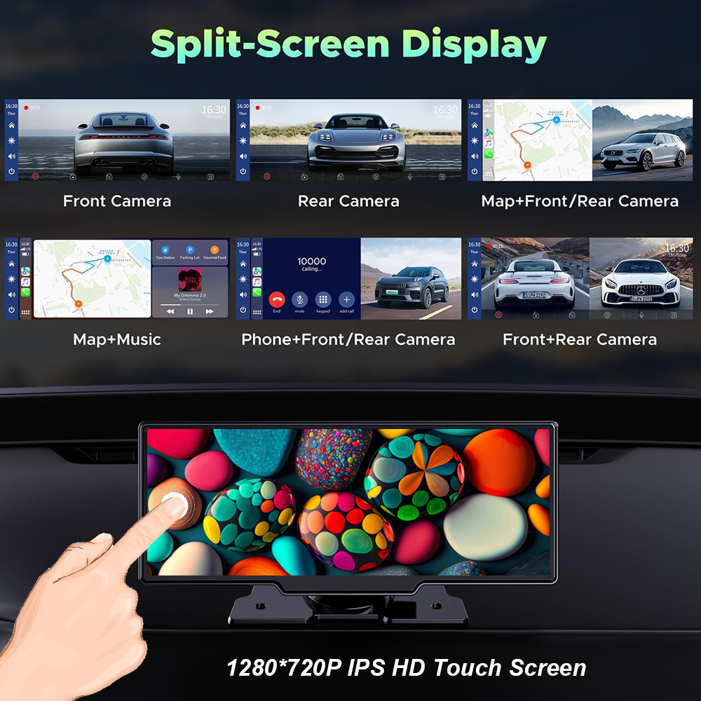 10.26" Wireless Apple Android Carplay Dual Dash Cam Front Rear Camera with 64G Card 6