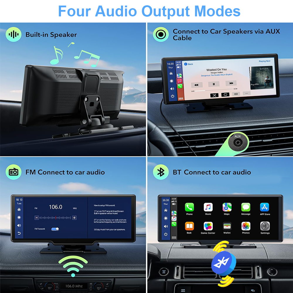 10.26" Wireless Apple Android Carplay Dual Dash Cam Front Rear Camera with 64G Card 7