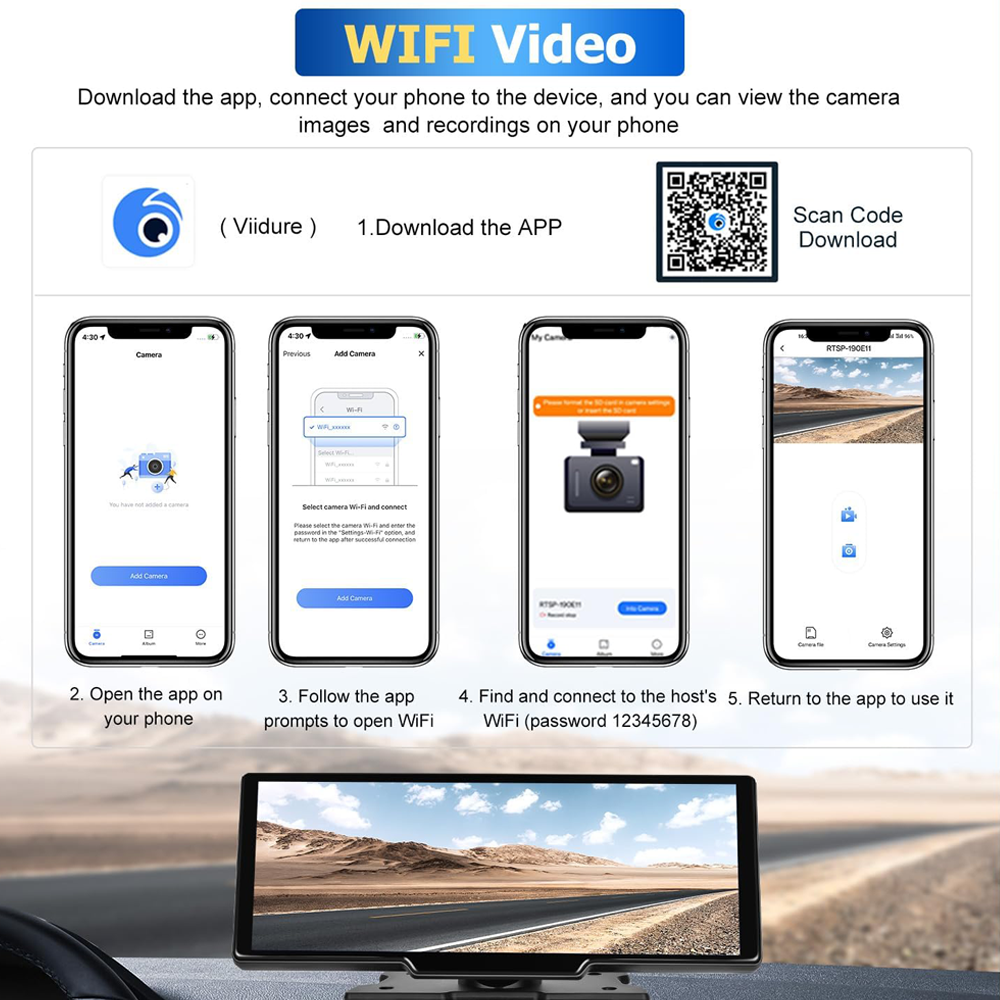 10.26" Wireless Apple Android Carplay Dual Dash Cam Front Rear Camera with 64G Card 8