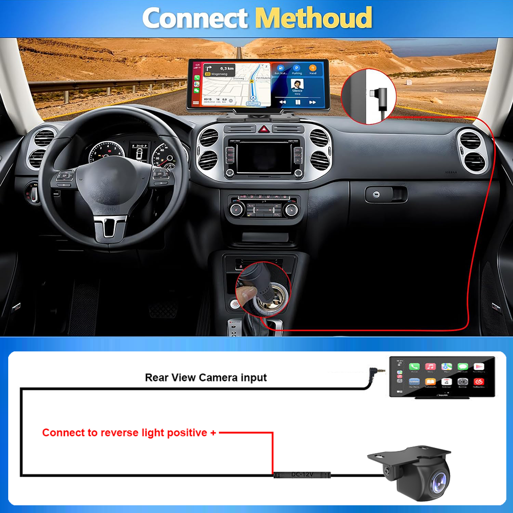 10.26" Wireless Apple Android Carplay Dual Dash Cam Front Rear Camera with 64G Card 9
