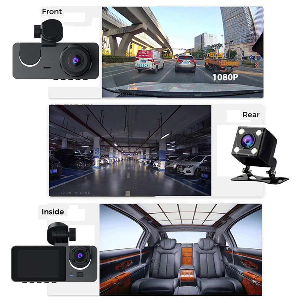 3 Channel Car DVR HD 1080P Vehicle Dash Cam Three Way Camera DVRs Recorder with 32 GB Card 3